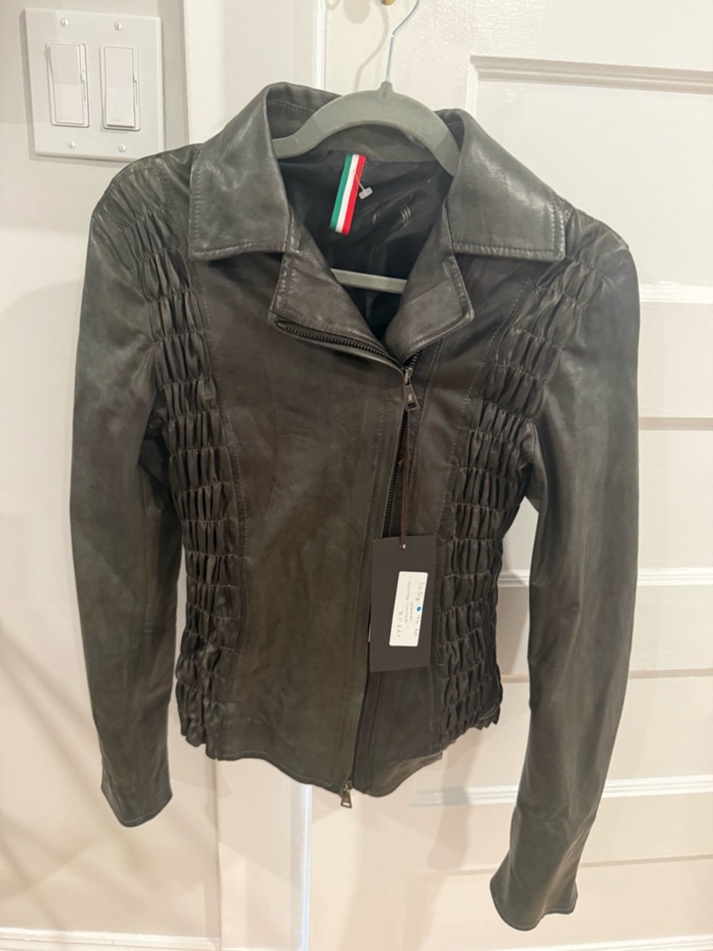Women’s Italian Smocked Leather Jacket